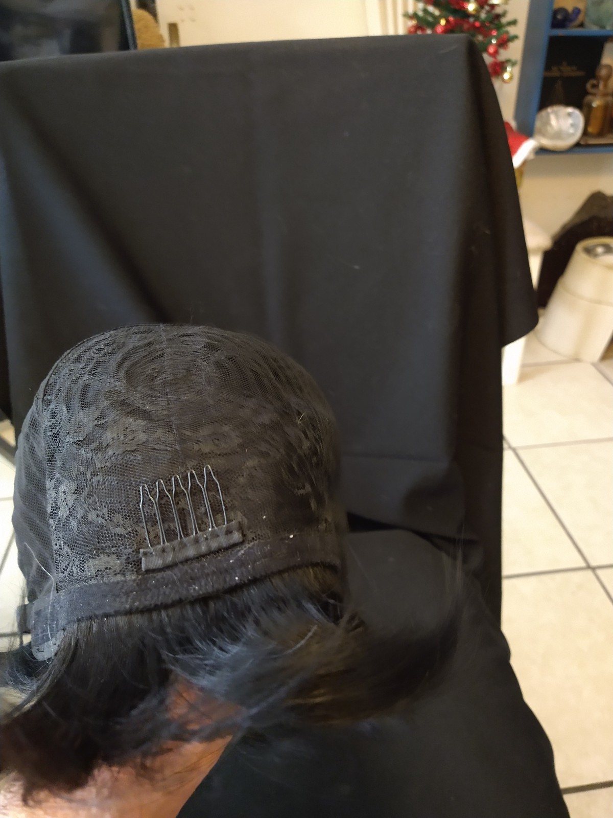 Black Synthetic Layered Straight Clip-In Wig Classic Cap One Size Large