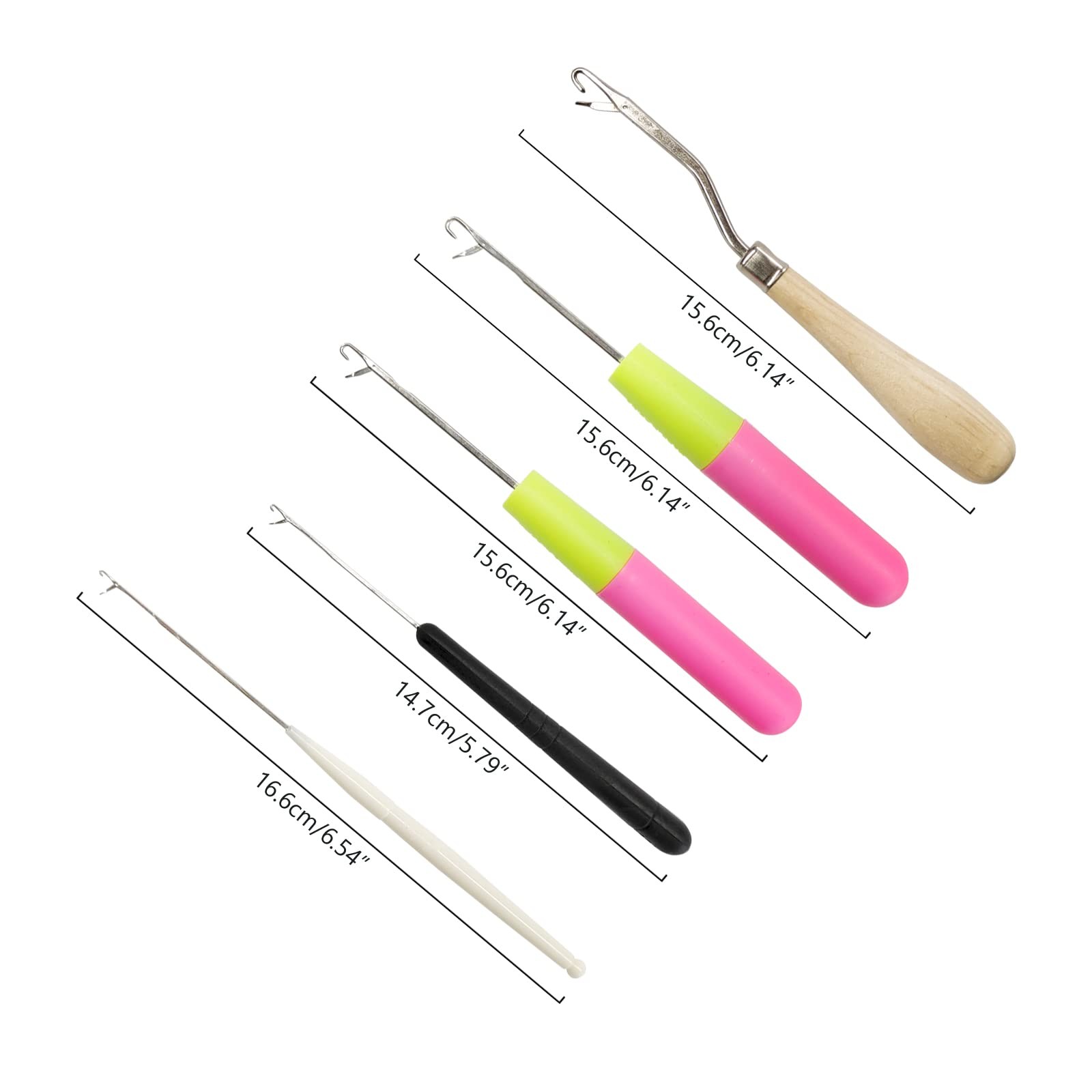 5PCS Latch Hook, Different Sizes Small Crochet Hooks to Large, Clear