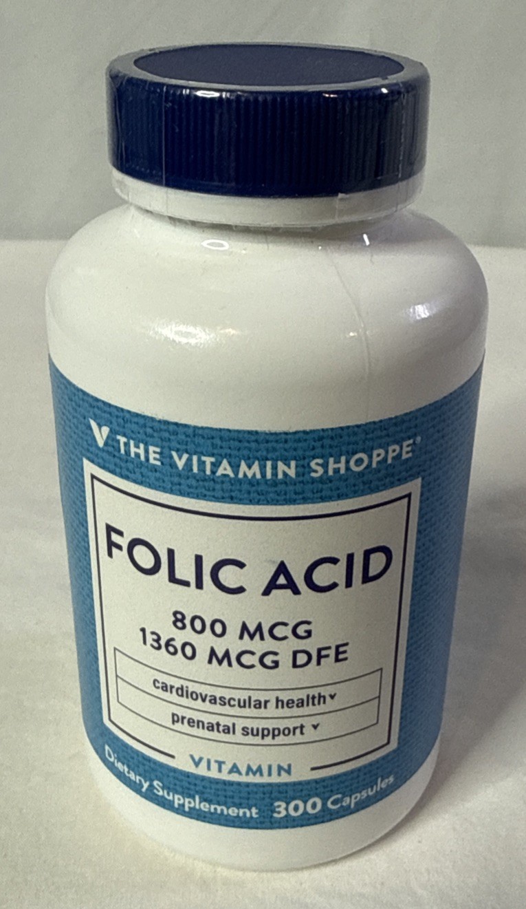 The Vitamin Shoppe, Folic Acid, 800 mcg, 300 Capsules Exp-10/2025