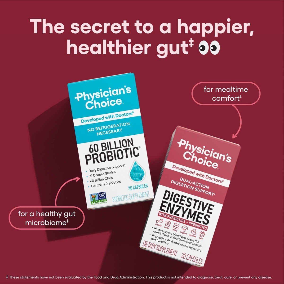 Physician’s Choice Digestive Enzyme Probiotic Capsules – 60ct: 2 Billion CFUs