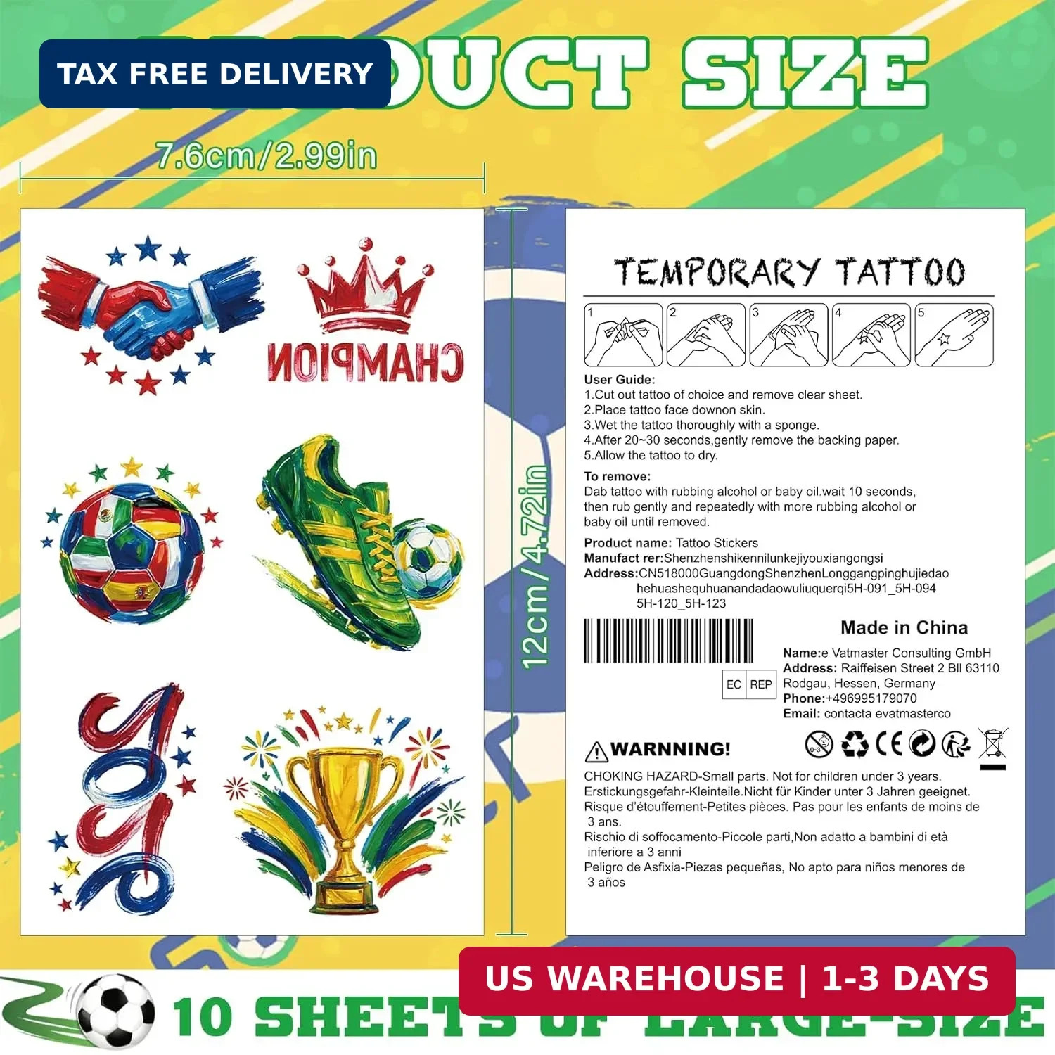 45 Pcs Soccer Tattoos for Kids, Oil Painting Style, World Cup 2026 Merchandise,