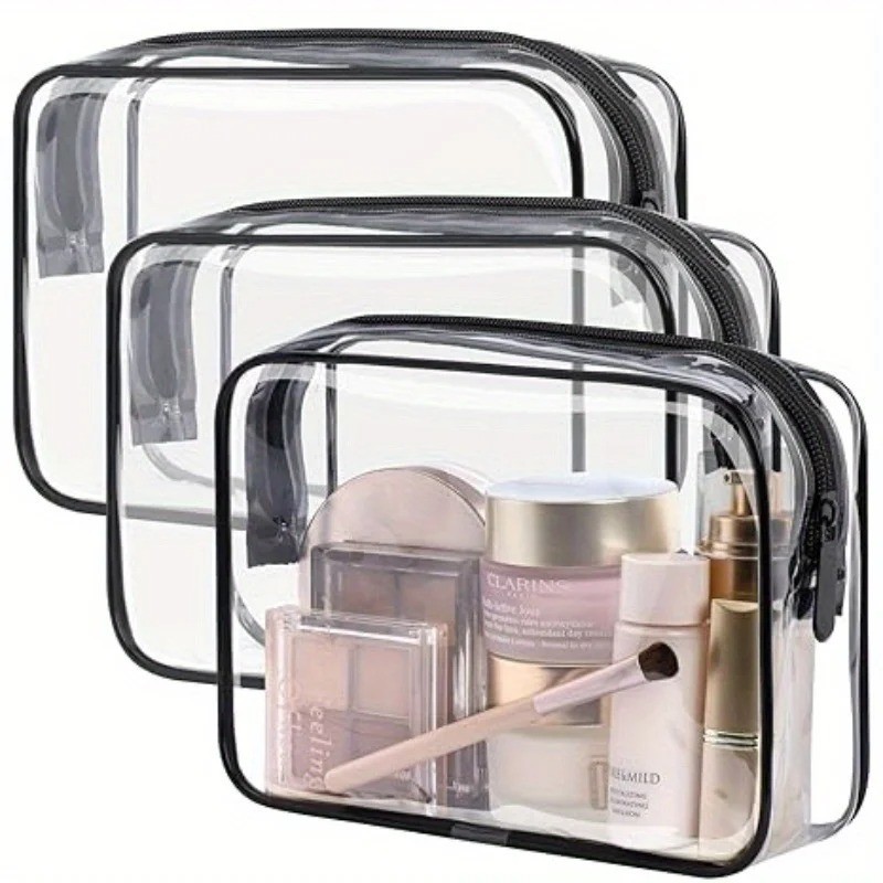3Pc Transparent PVC Storage Bag Travel Toiletry Bag Cosmetic Toiletry Clear Bag