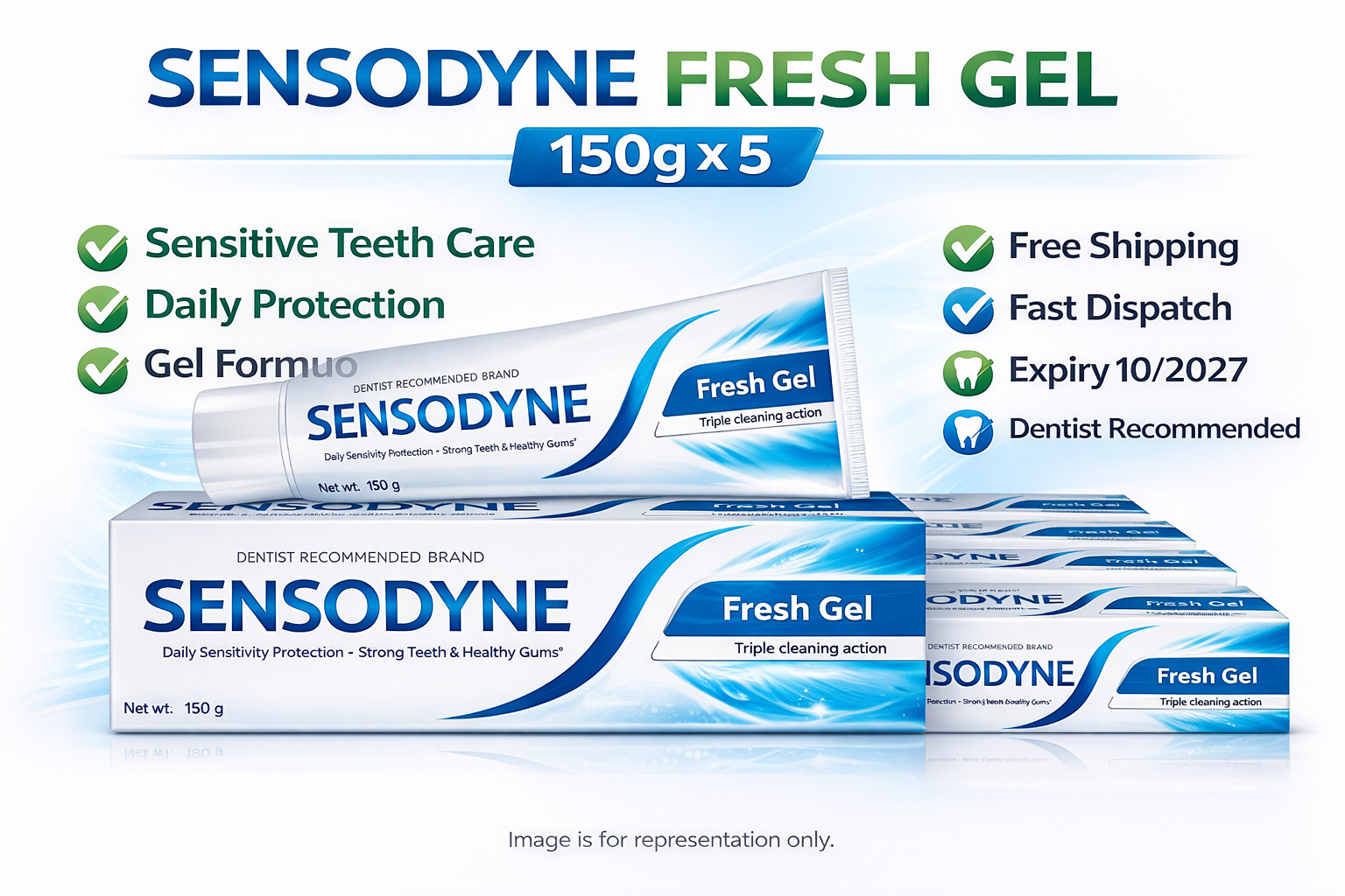 Sensodyne Fresh Gel Toothpaste 150g x5 Sensitive Teeth Care Free Ship