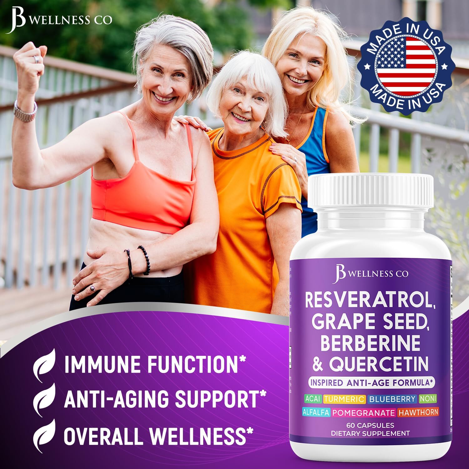 JB Wellness Resveratrol Grape Seed Extract Berberine Quercetin – Polyphenol S…