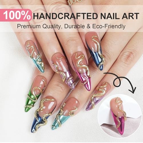 Handmade Press on Nails Long Square Fake Nails with 3D Cherry Pink SGJ1-10