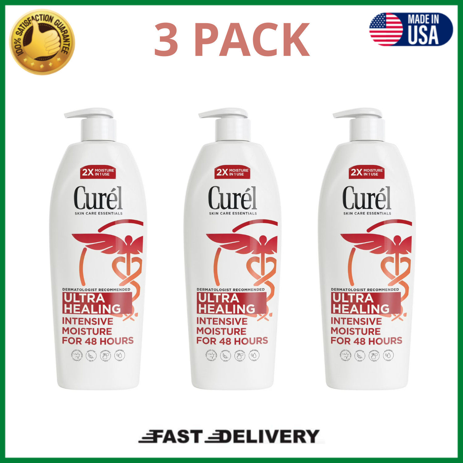 Curél Ultra Healing Intensive Moisture Lotion 20 fl oz Fragrance Free, 3 Pack