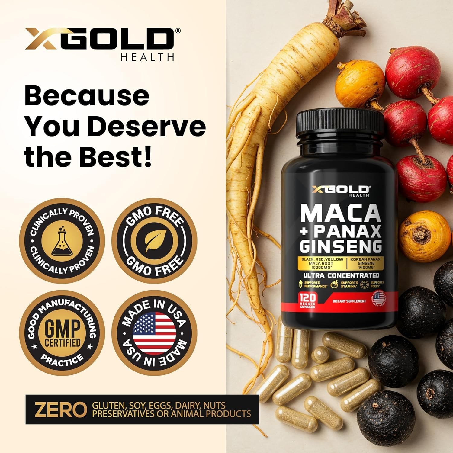 Extracto 20:1 de cápsulas de raíz de maca + extracto coreano de Panax Ginseng 1