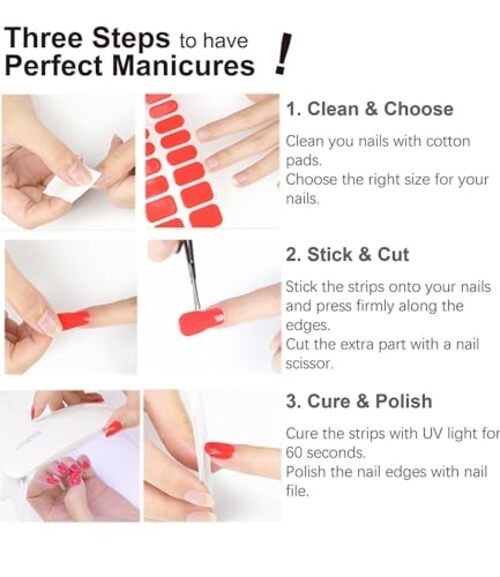 Semi Cured Gel Nail Strips 20pcs Adhesive UV Sticker, Wraps Glazed Pearch Ombre