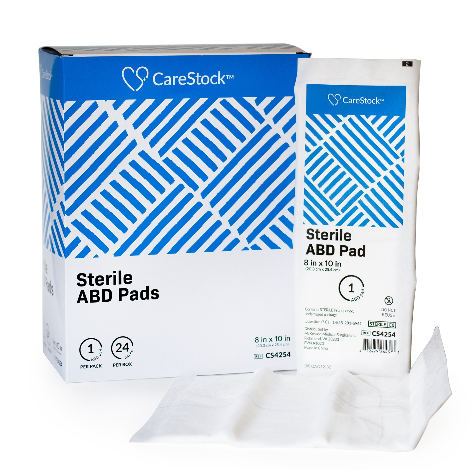 CareStock White Abdominal Pad Sterile 8 X 10 Inch CS4254 48 ct