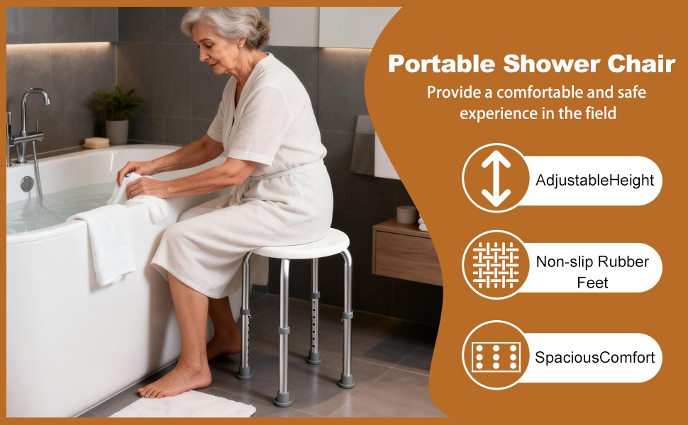 Shower Chair Seat 300lb Bath Stool Padded Height Adjustable Bathtub Seat Bench