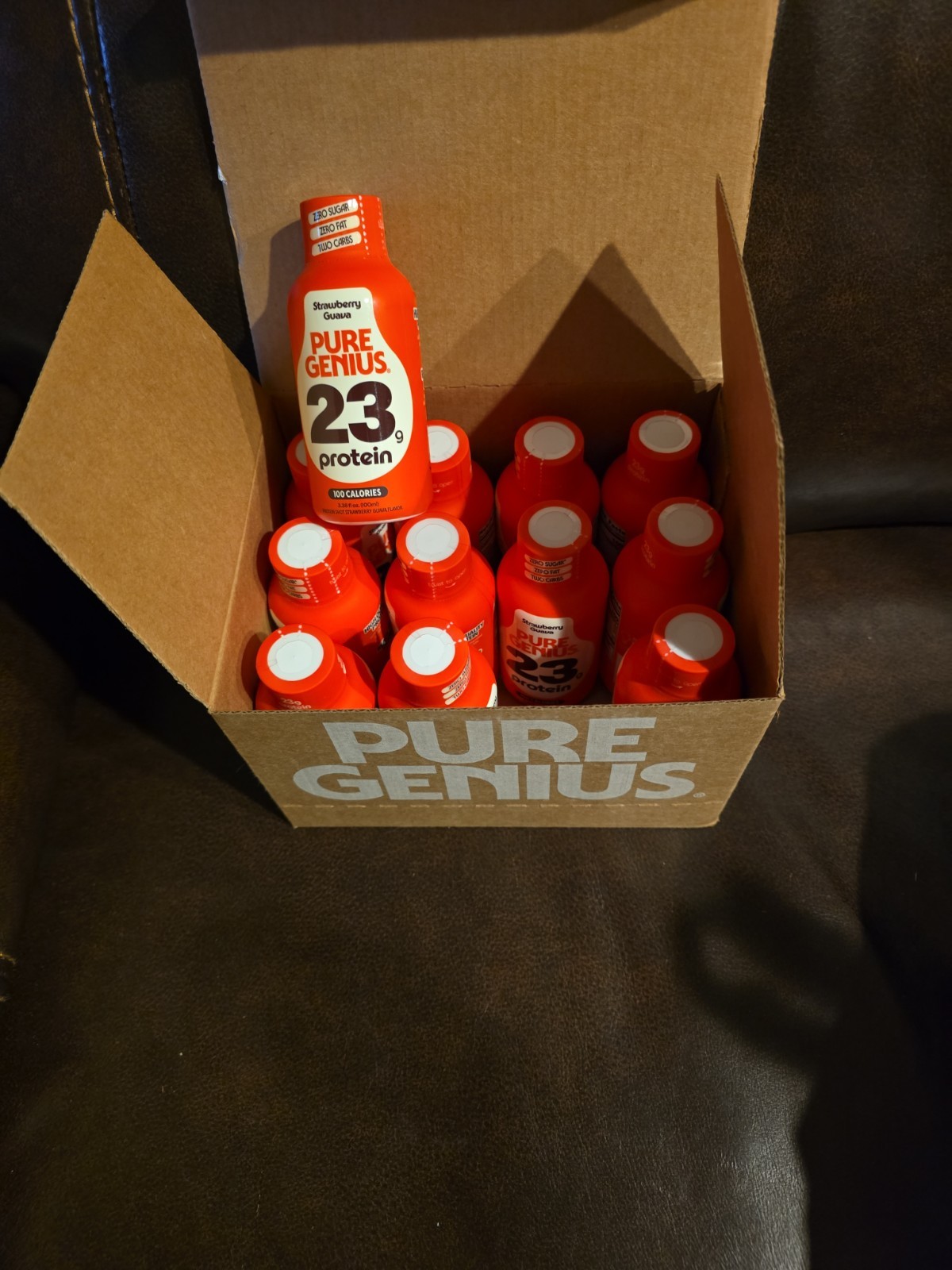 12 PACK Pure Genius Strawberry Guava Protein Shots 23g KETO Gluten & Sugar Free