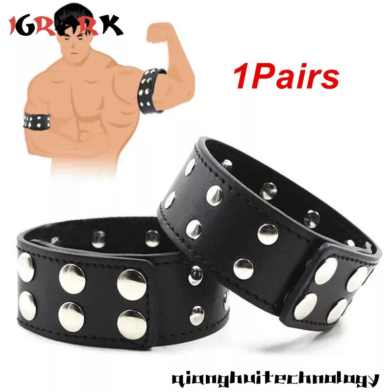 Cool Men Leather Arm Band Bandage Hand Restraint Upper Arm Cuff Snap Armstrap