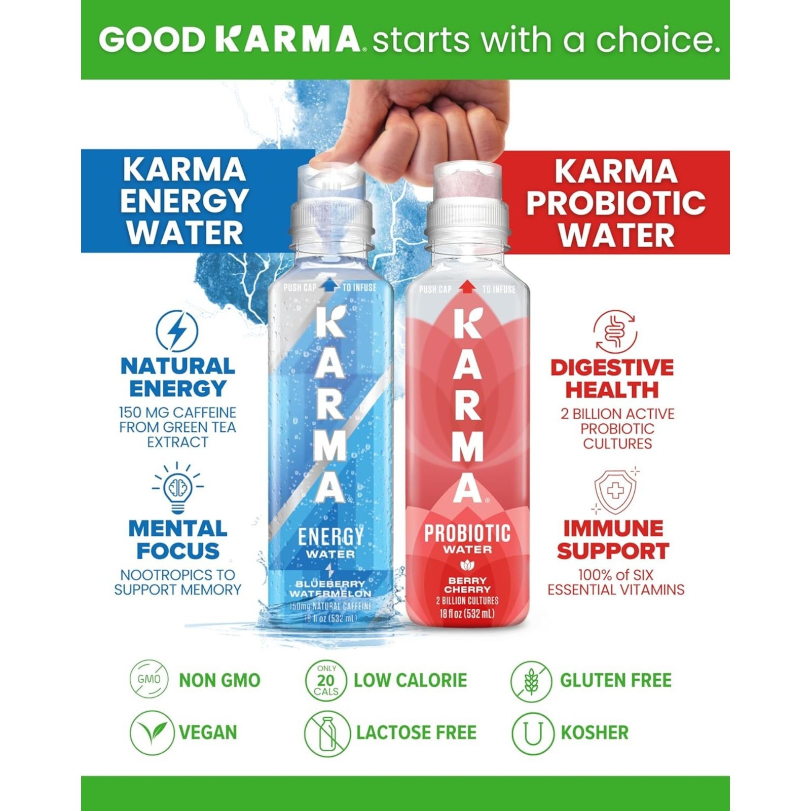 Karma Water Variety Pack – 4‑Flavor Sampler or 12‑Bottle Pack – Probiotic Drinks