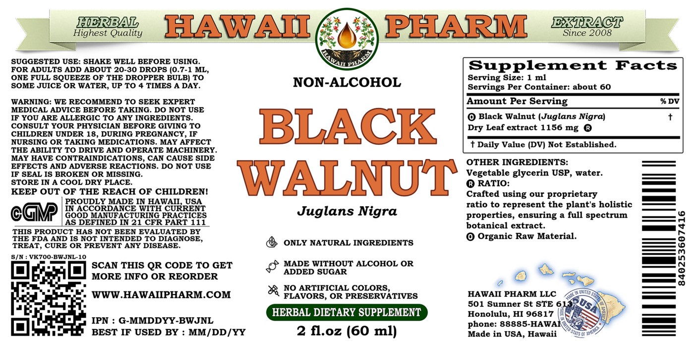 Black Walnut (Juglans Nigra) Tincture, Certified Organic Dried Leaf Liquid Extra