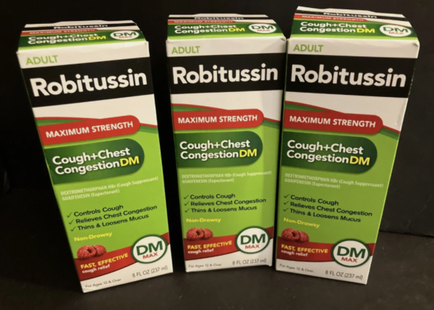 (3 Pack) ROBITUSSIN Max Strength Cough + Chest Cong. DM (Raspberry), 8 fl oz