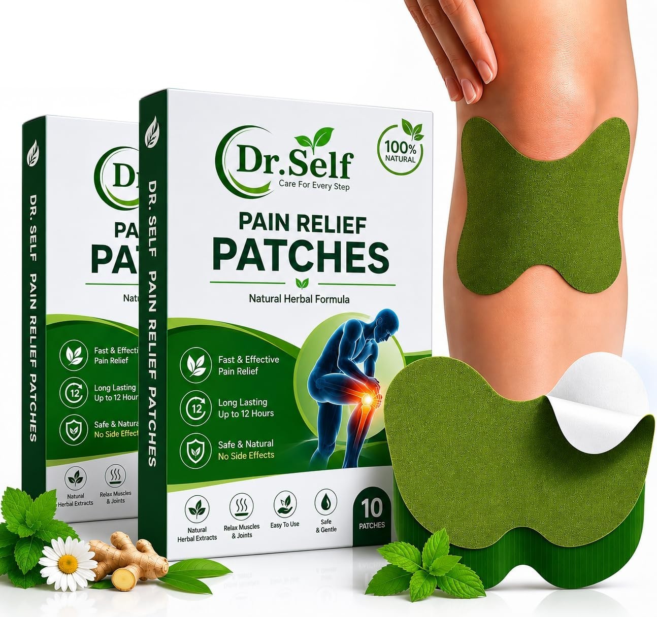20 Herbal Knee Pain Relief Patches Wormwood Ginger Extract Arthritis Joint Suppo