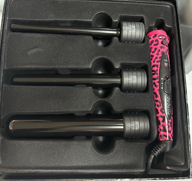 Bebella 3 PIECE CLIPLESS CURLER GIFT SET(PINK LEOPARD 9-18MM 18-25MM, 32MM)NWB