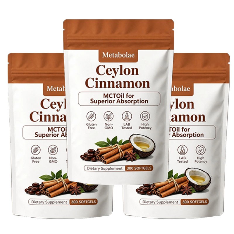 Metabolae Ceylon Cinnamon Capsules With MCT Oil, Non-GMO, Gluten Free, 300pcs