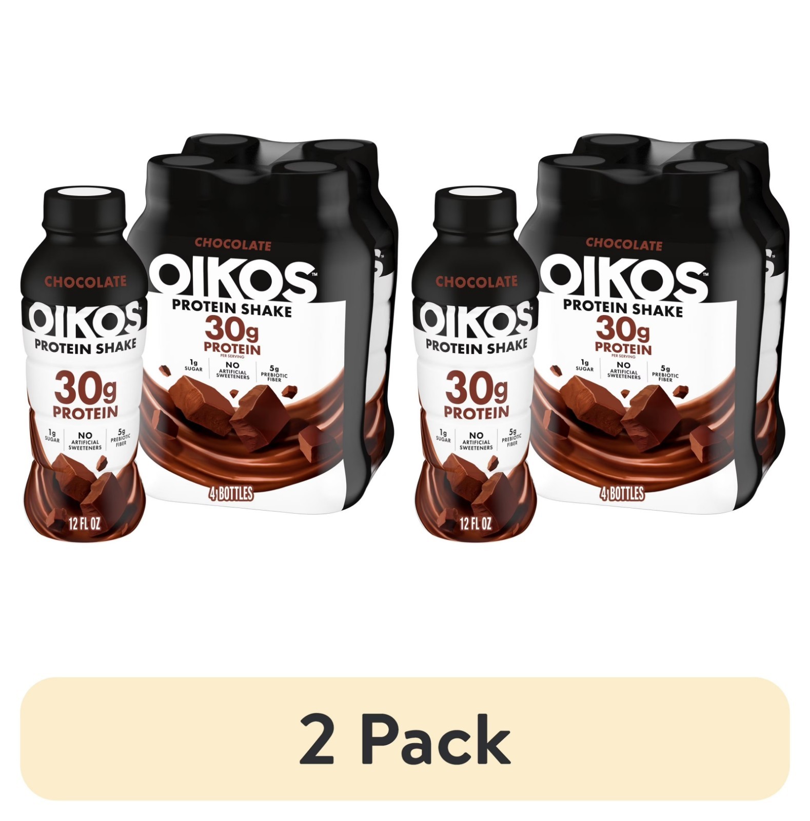 (2 Pack) Oikos Chocolate Protein Shake 30g Protein 4 Count 12oz Shelf Stable