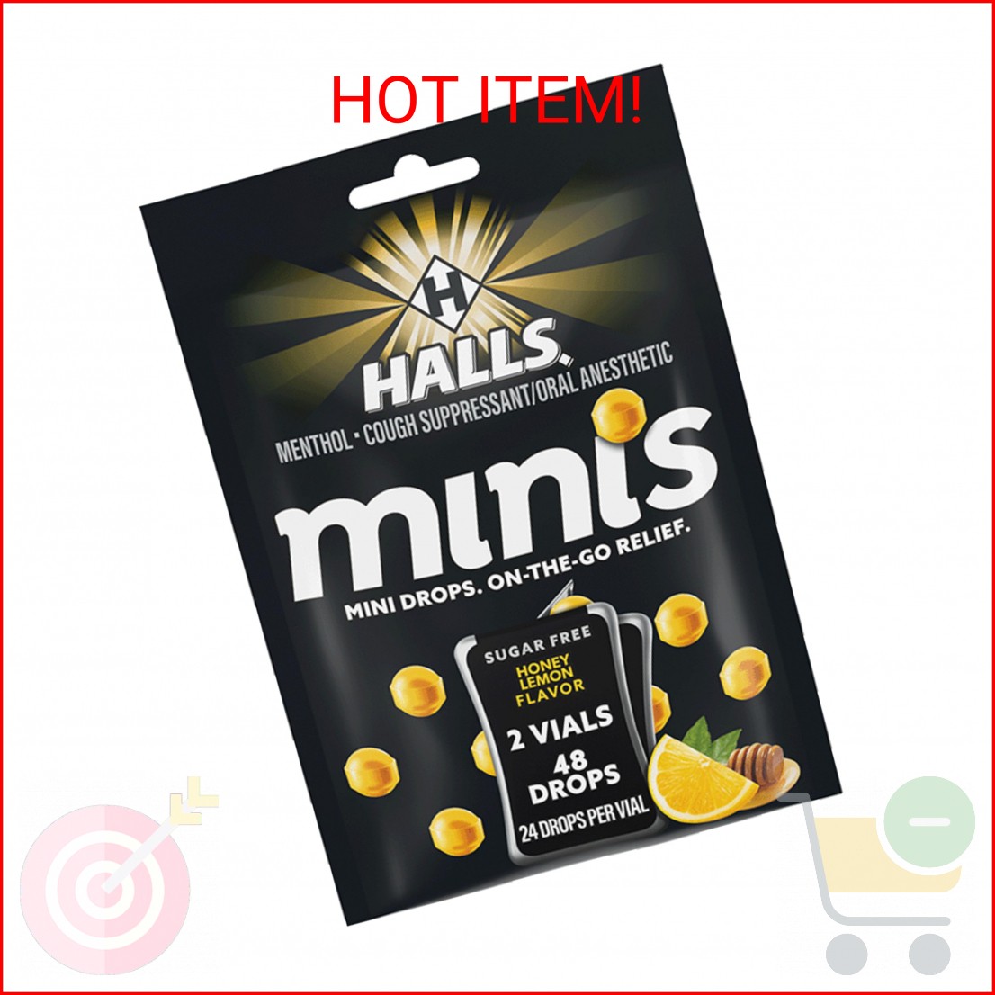 Halls Minis Honey Lemon Flavor Sugar Free Cough Drops, 48 Drops