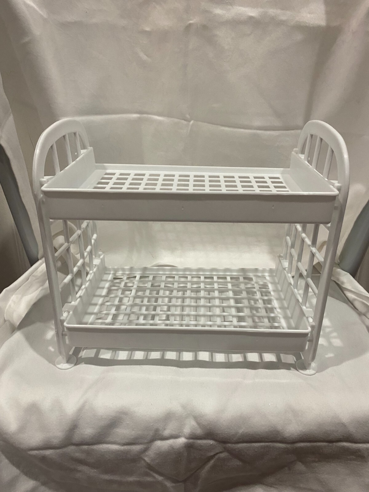 Cosmetic Organizer Rack Bathroom Counter Storage Tray 2 Tier Standing White