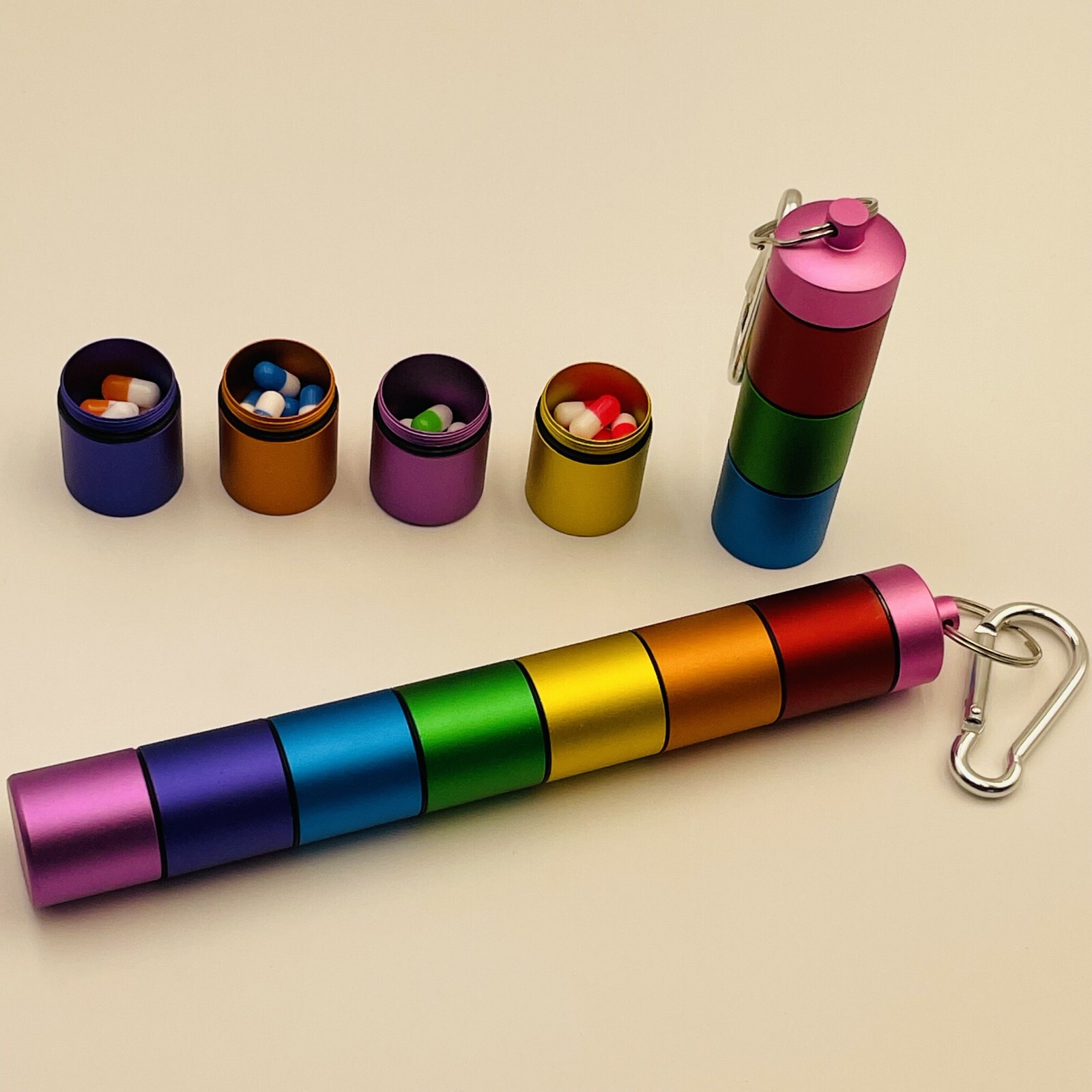 Weekly Metal Pill Box Organizer 7 Day Portable Waterproof Keychain Pill Holder