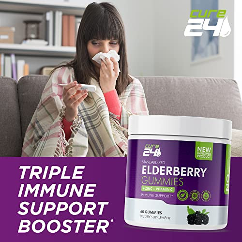 Cure24 Sambucus Elderberry Gummies with Zinc and Vitamin 60 Count (Pack of 1)