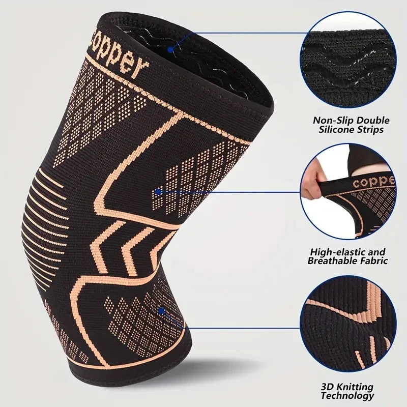 2Pack Copper Knee Braces Compression Sleeves Support for Arthritis Men & Women