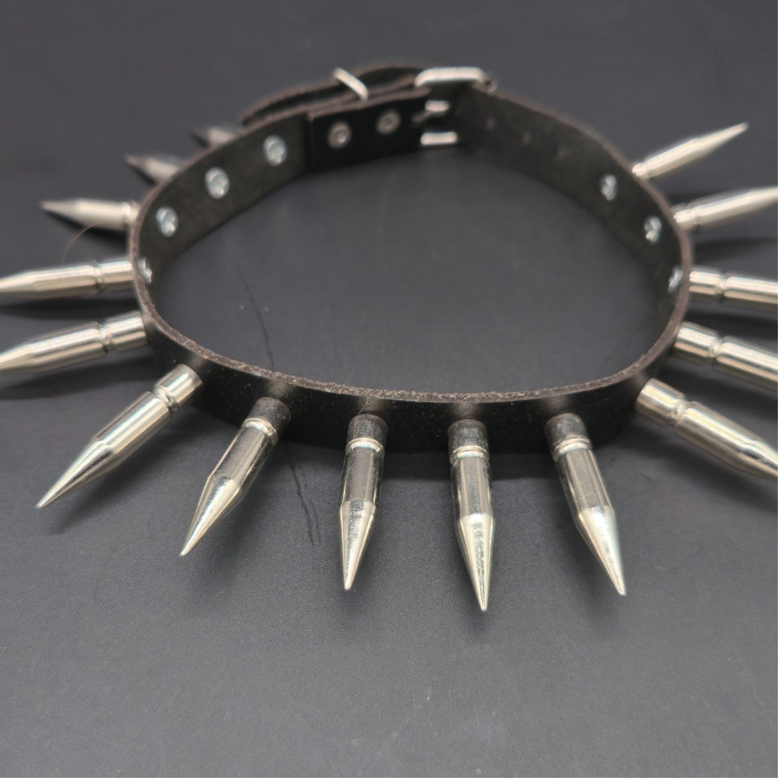 Real Cow Leather Bullet Spiked Choker Collar Choker with Metal Spikes Punk Goth