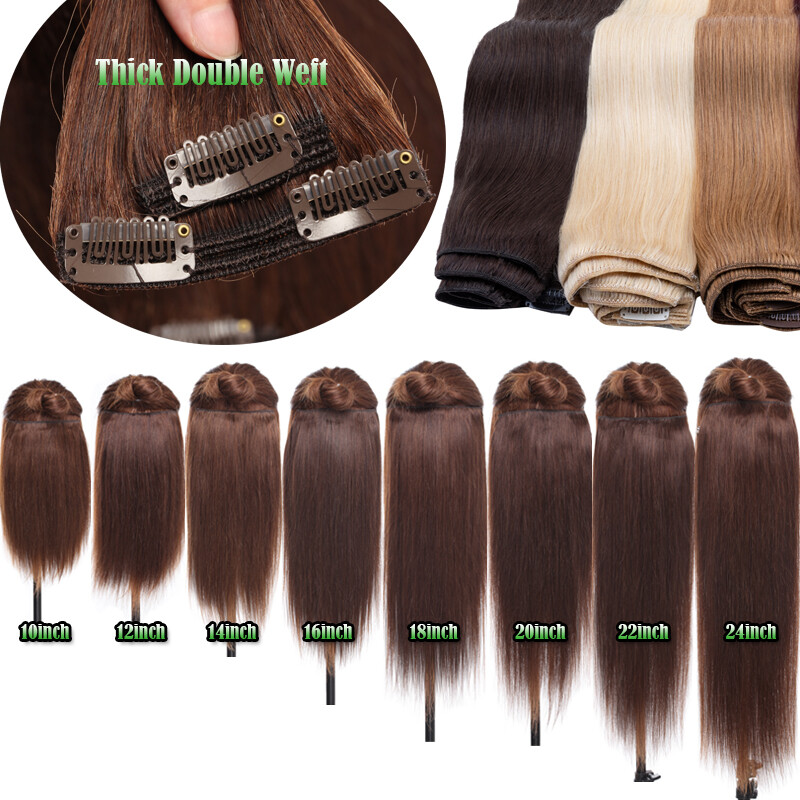 200G Extra Thick Double Weft Clip In Remy Human Hair Extensions Full Head Blonde