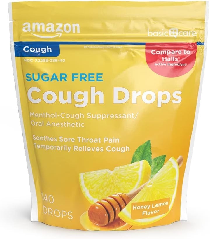 Sugar Free Honey Lemon Cough Drops For Sore Throat Relief, Soothes Cough, 140