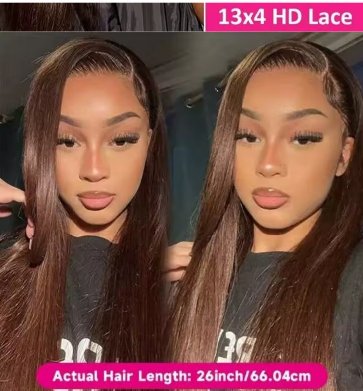 20 inche Chocolate Brown 13×4 HD Transparent Straight Lace Front Wigs Human Hair