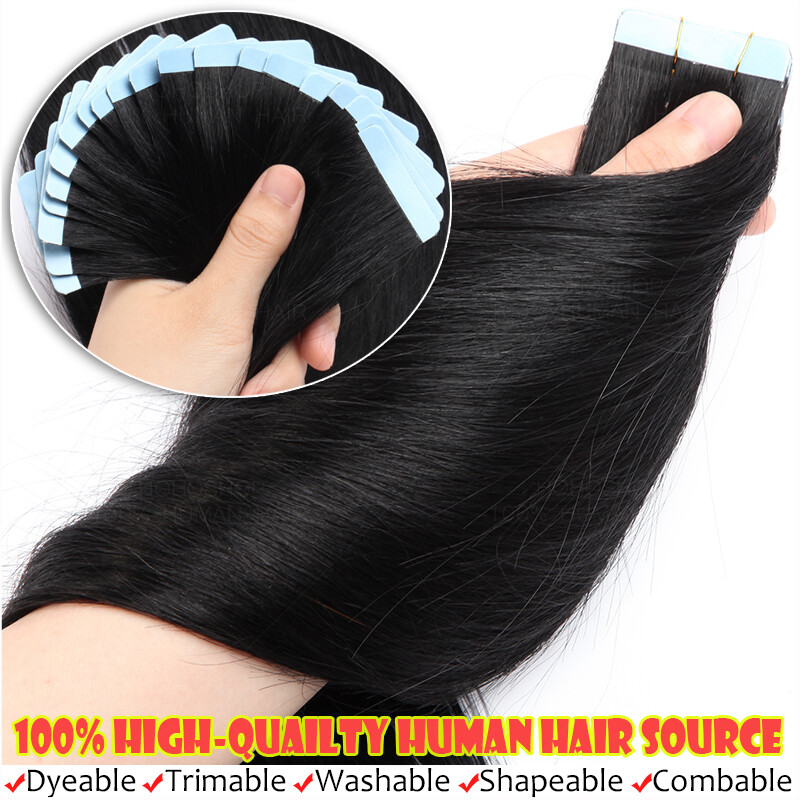 40pcs Thick Tape In 100% Real Human Hair Extensions Russian Skin Weft Full Head