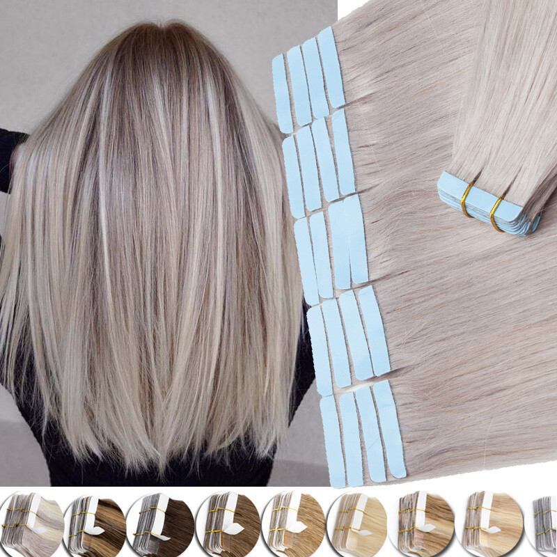 40PCS Tape In 100% Real Remy Russian Human Hair Extensions Skin Weft 100g Thick