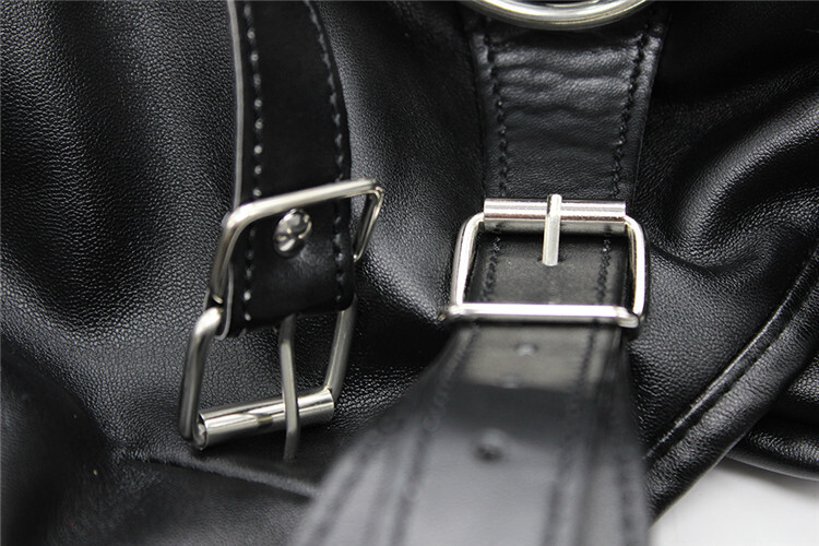 PU Leather Straightjacket Costume Open Chest Arm Harness Restraint Bondage BDSM