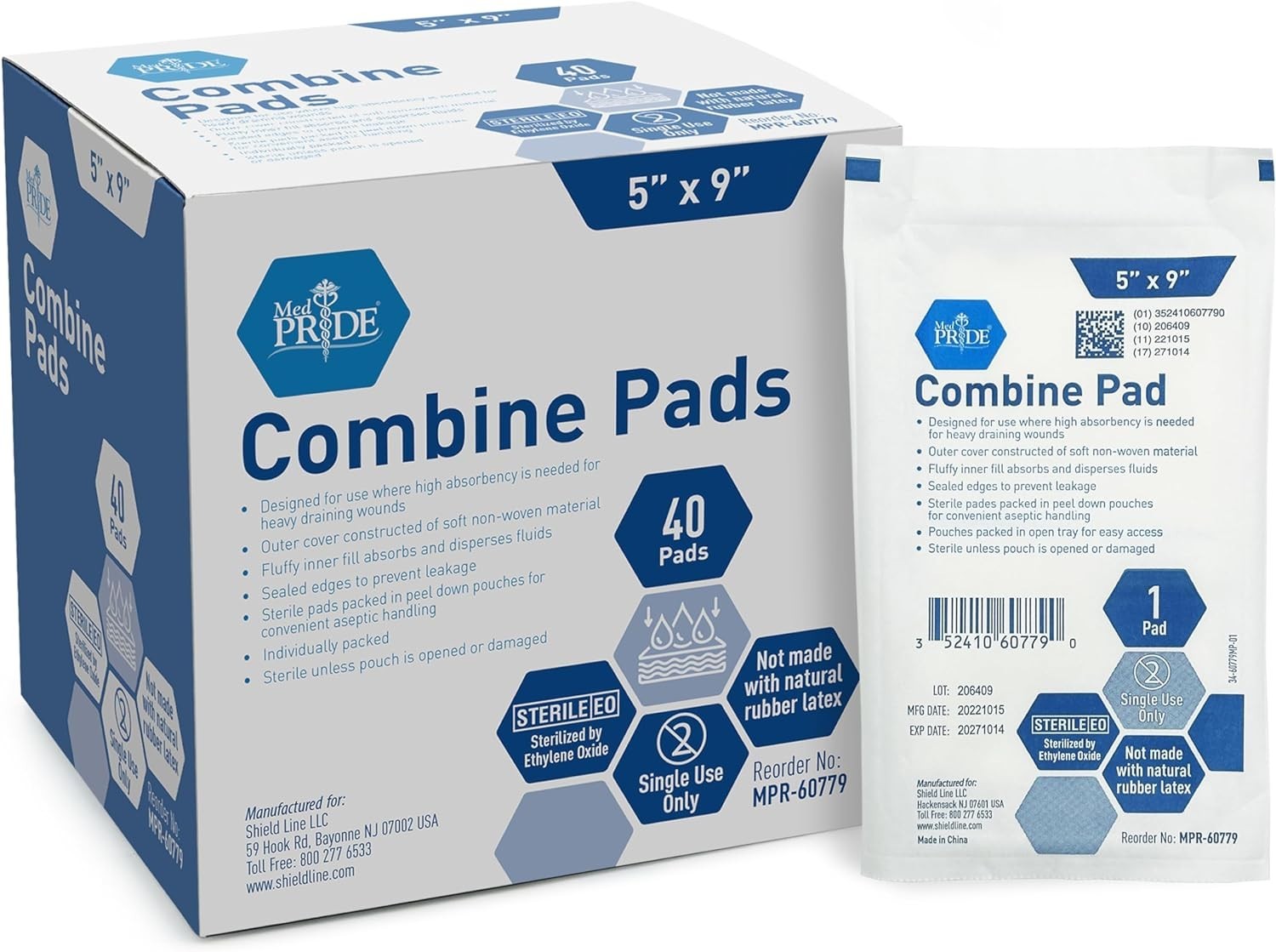 Combine ABD Pads 5 x 9 Inch, 40 Count Sterile Abdominal Pads, High Absorbency…