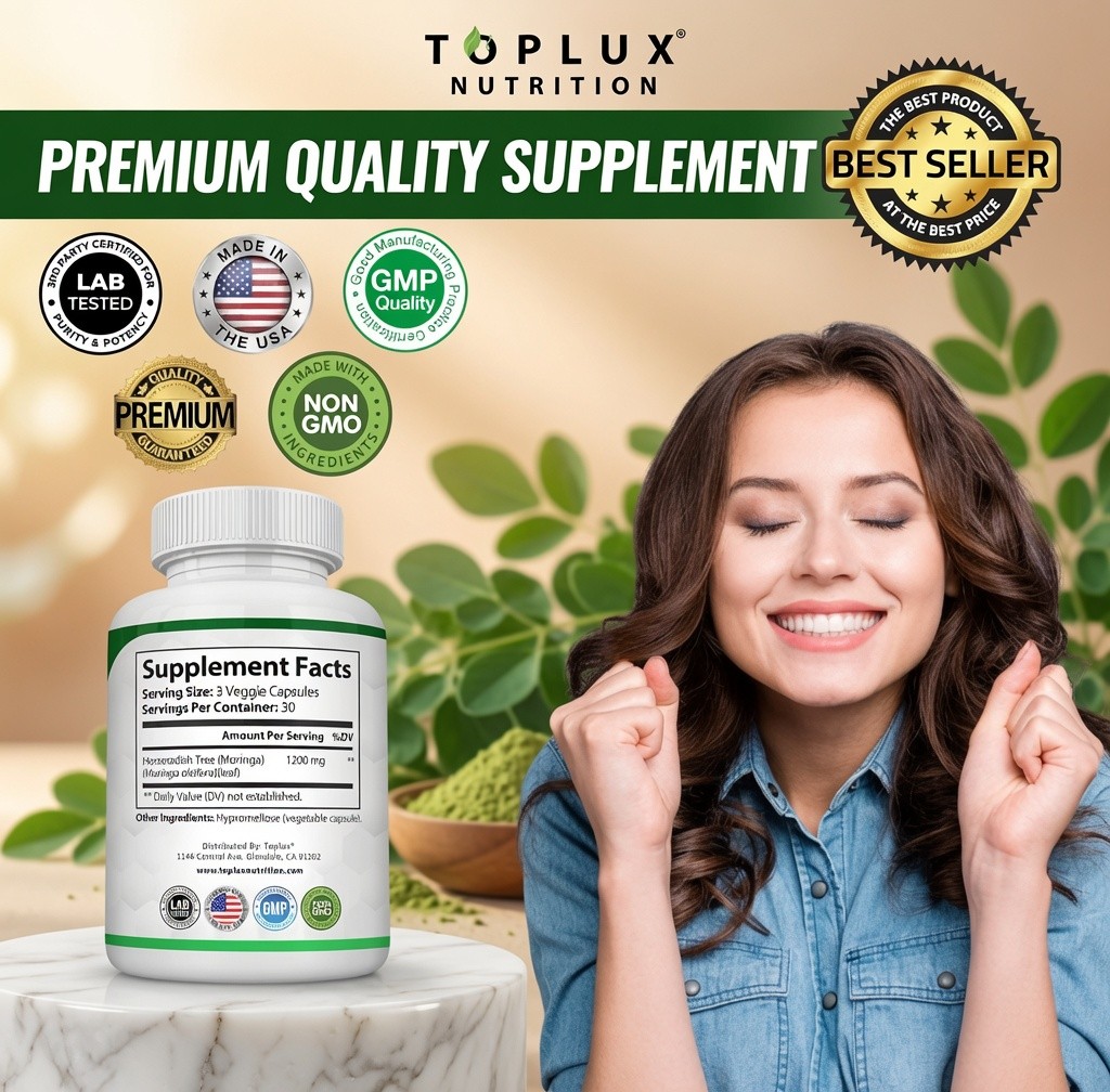 Toplux Nutrition Moringa 1200mg Superfood Antioxidant Immune 90 Capsules