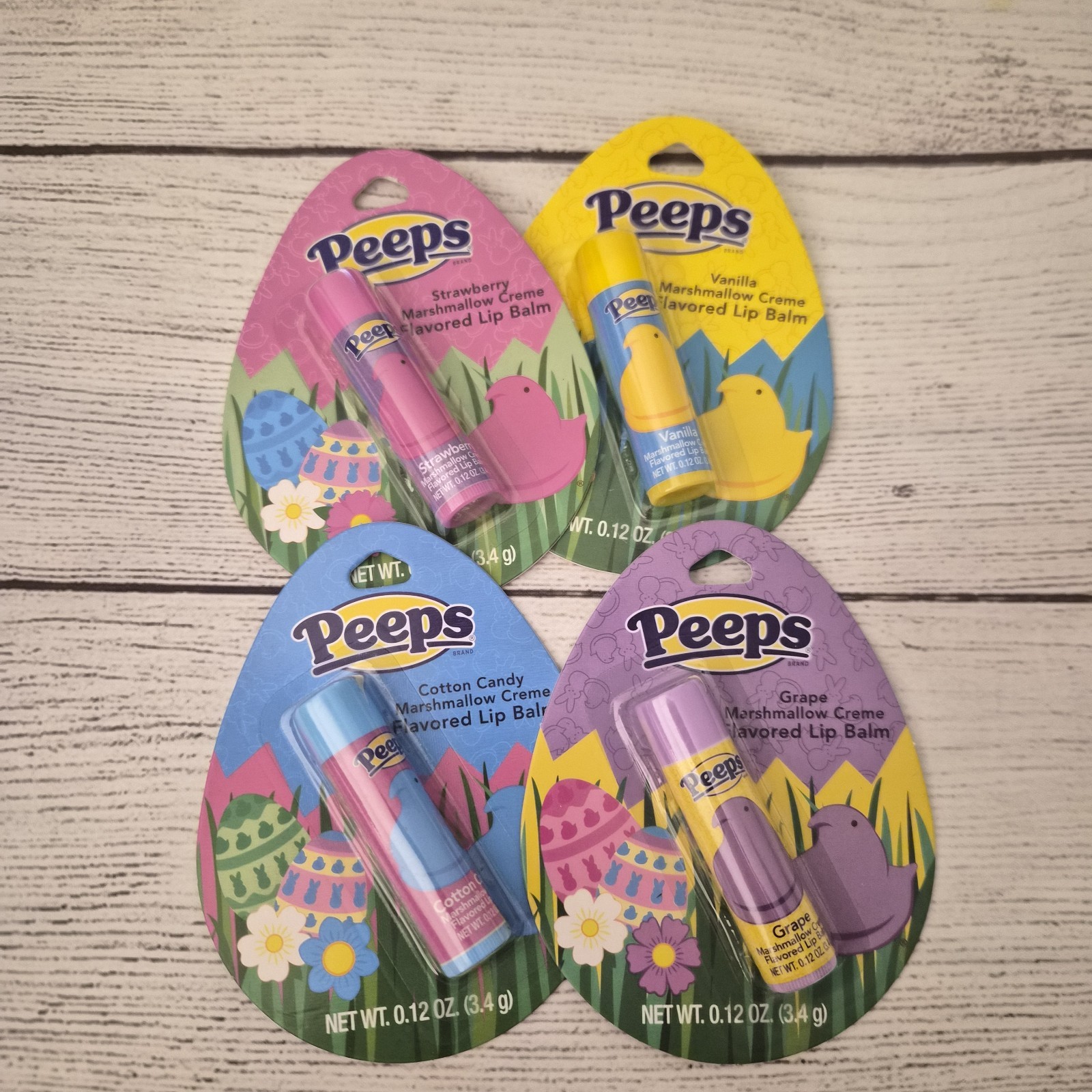 Peeps Lip Balm Bundle Strawberry Vanilla Cotton Candy Grape Taste Beauty 4 Tubes