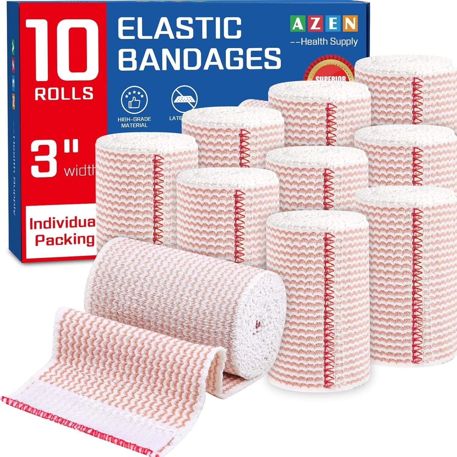 10 Pack 3″ Elastic Bandage Wrap Compression Bandage for Legs Knees Ankles