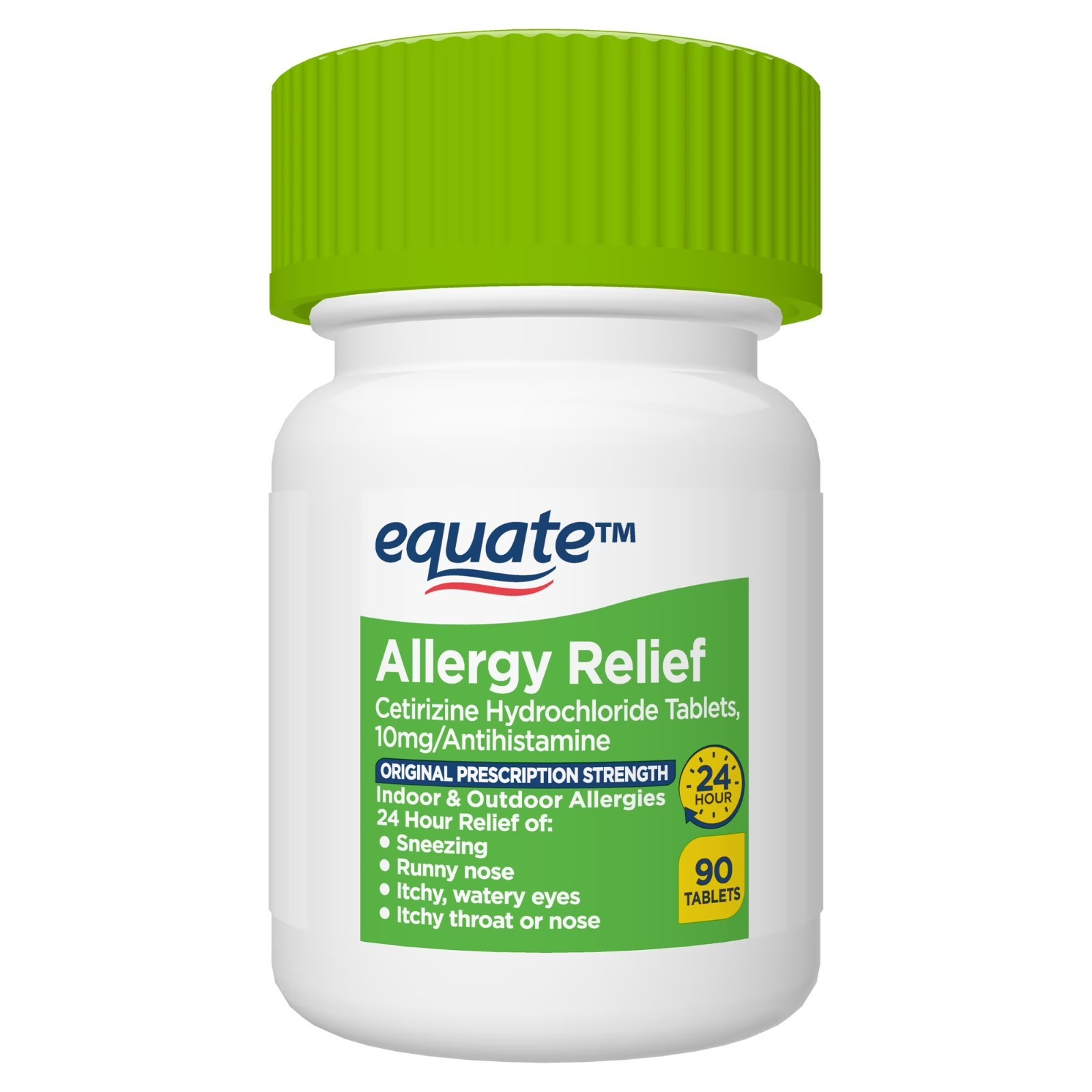 Equate Cetirizine 10 Mg Allergy Relief Tablets 24 Hour Antihistamine 90 Count