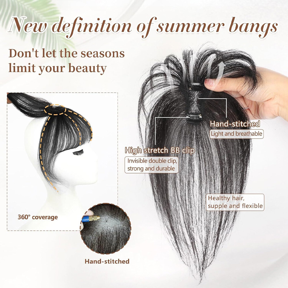 Clip In 100% Remy Air Thick Fringe Bangs Human Hair Extensions Hairpiece Topper