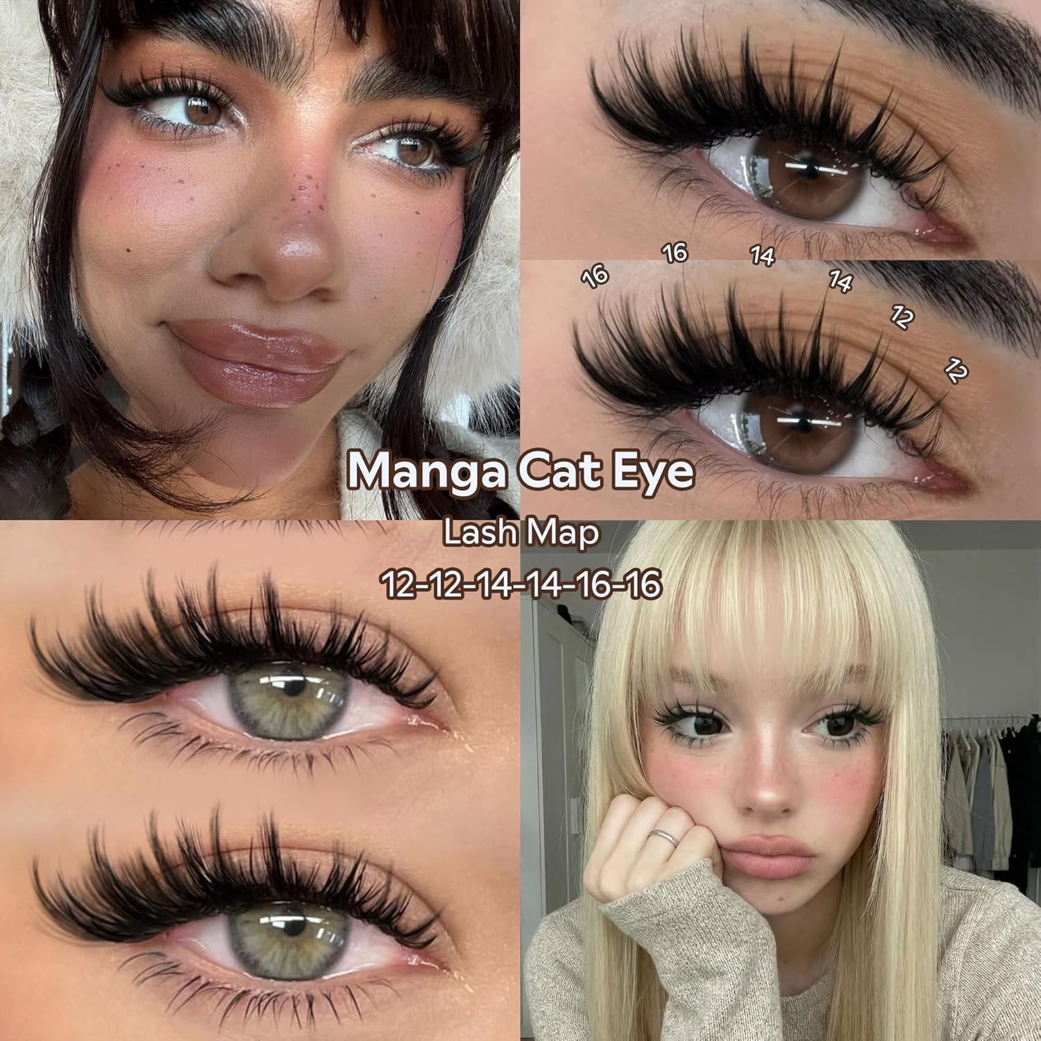 Manga Lash Clusters 12-14-16mm Natural Wispy Fairy Eyelash Clusters 144pcs Fl…