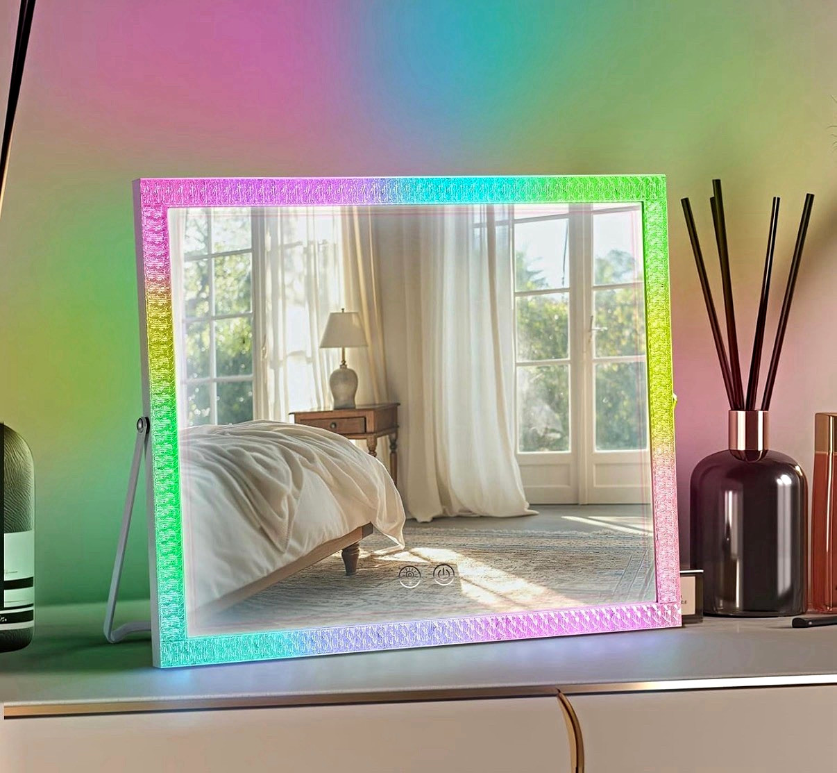 LED RGB Color-Changing Lighted Makeup Vanity Mirror Touch Control 16.93×13.98″