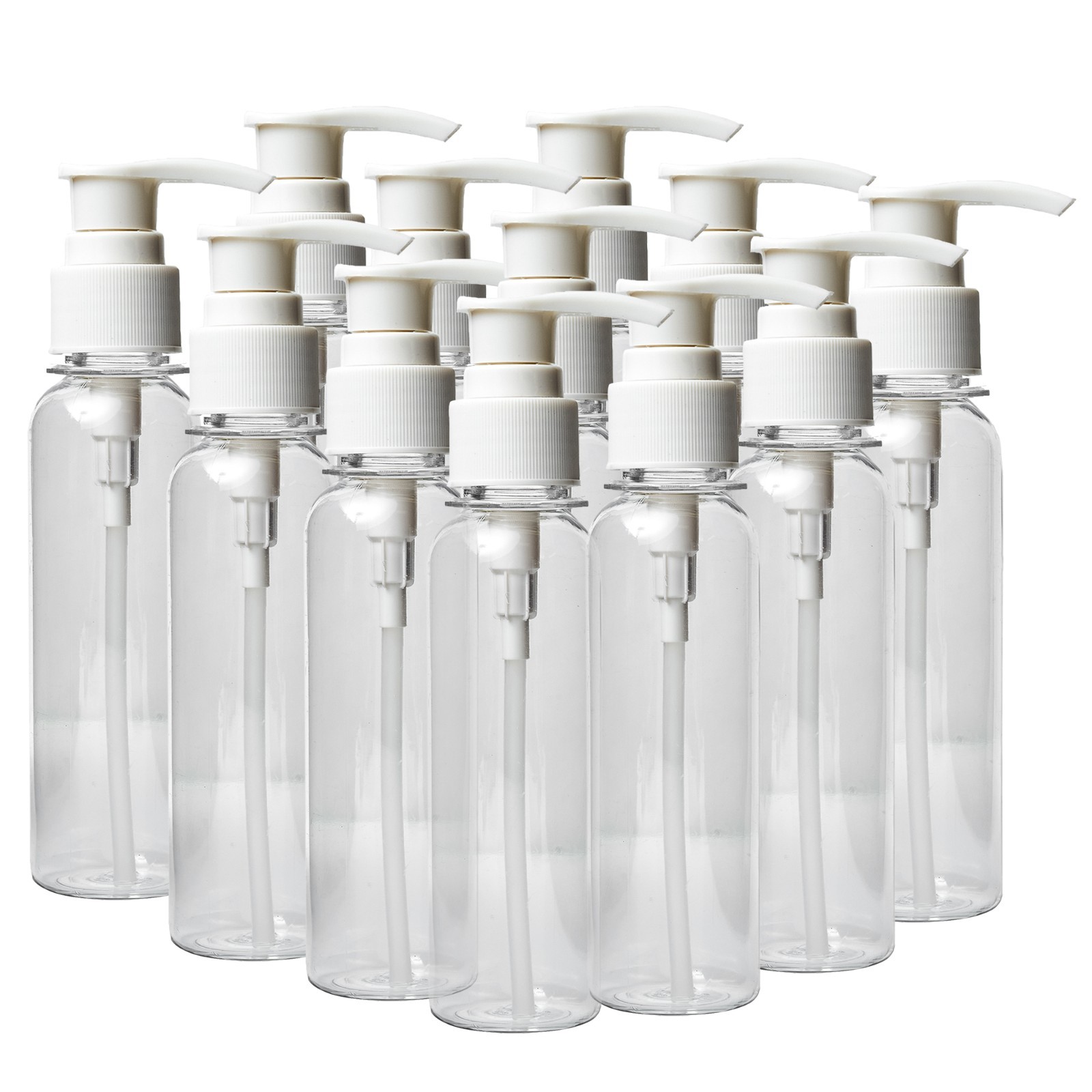 4 oz Clear PET Cosmo Plastic Bottle with White Pump Top (12 Pack)