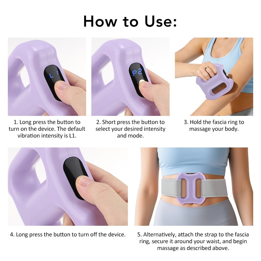 Full Body Vibration Fascia Ring Massager Rechargeable Fat Burning Belt 5 Modes