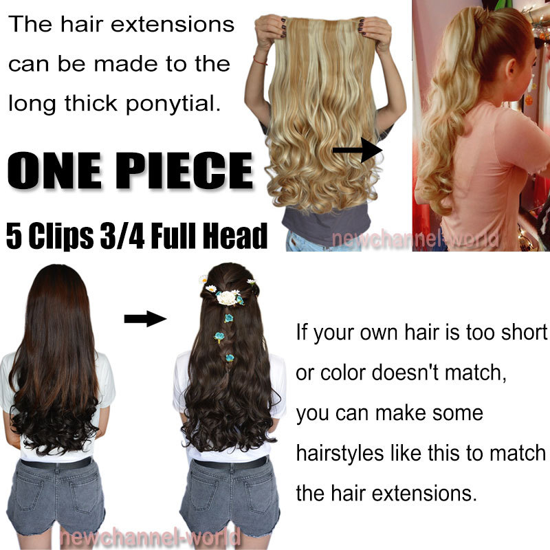 Thick 17-30″ Long Curly One Piece Full Head Clip In Hair Extension Real As Human