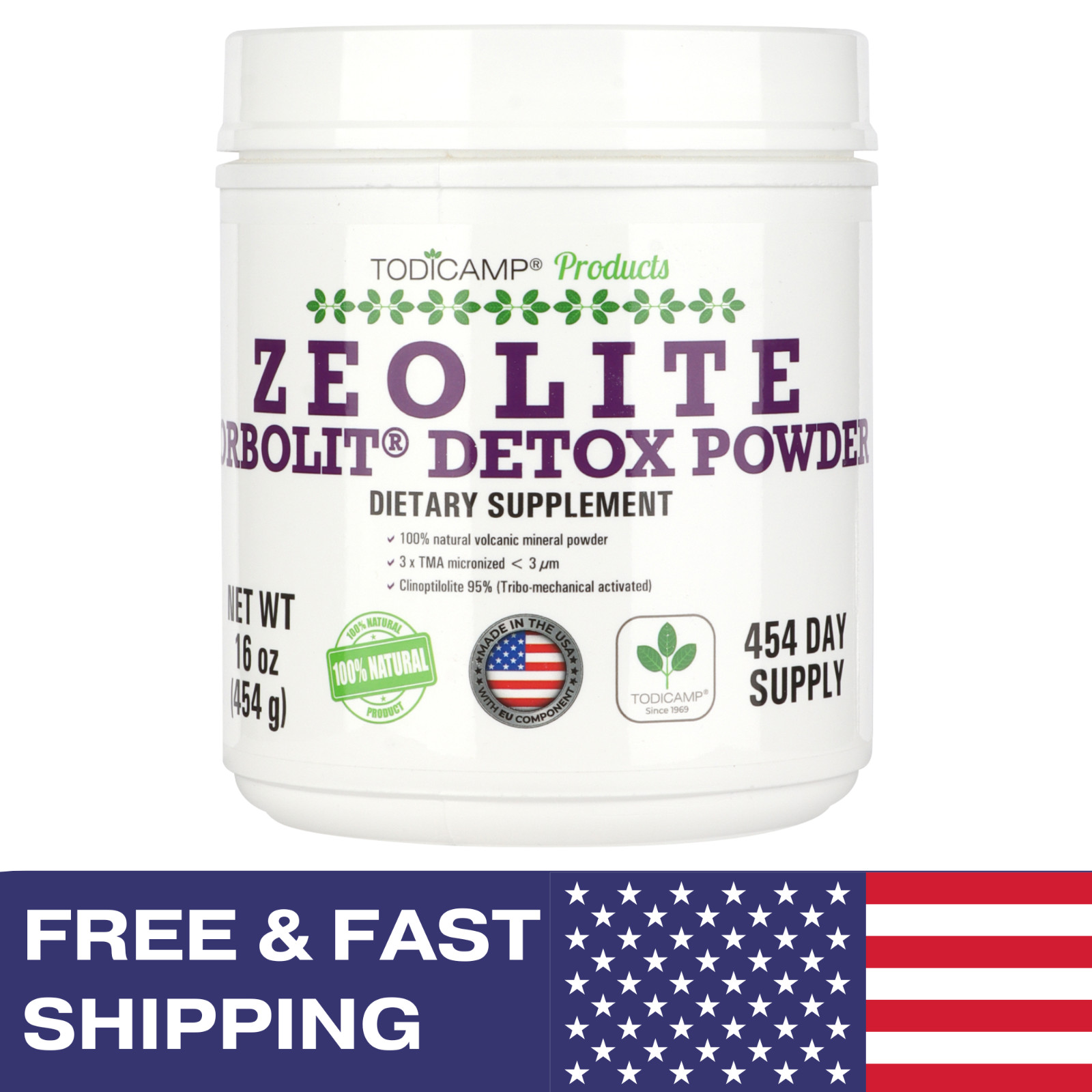 Zeolite Clinoptilolite Powder by TODICAMP® – Ultra FINE 1-2 µm – 454 Days Supply