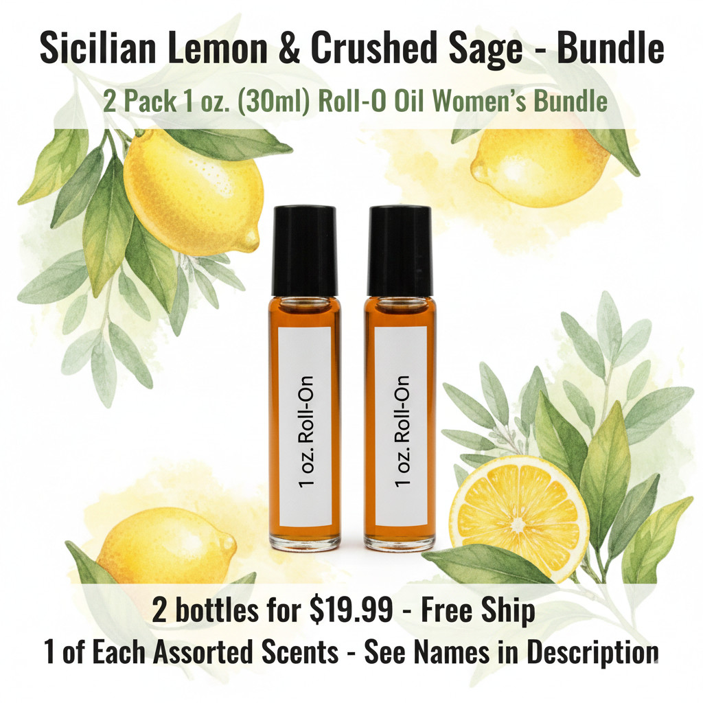 Sicilian Lemon Crushed Sage 2 Pack-30ML Women’s Roll On Perfume Body Oil Bundle