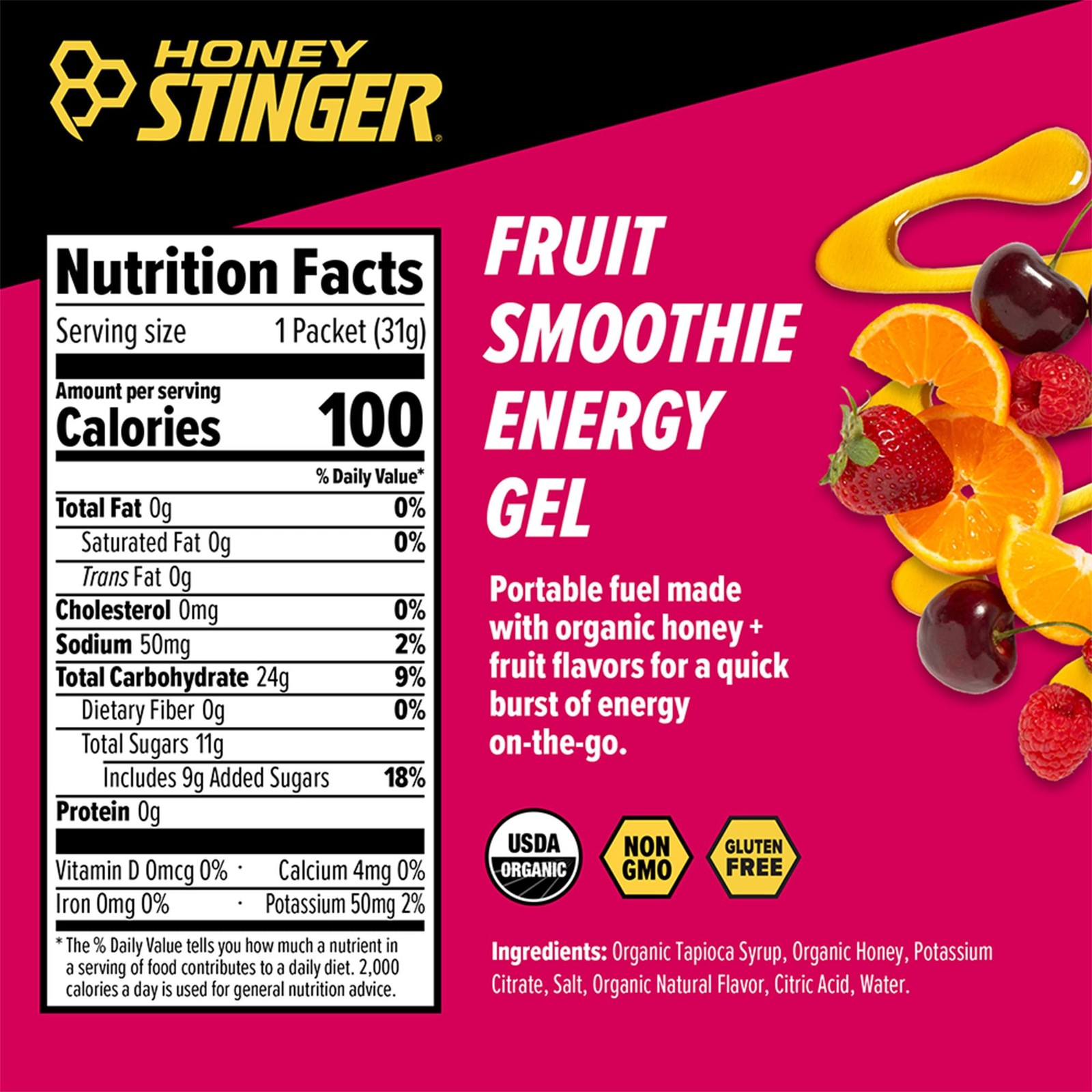 Honey Stinger Organic Fruit Smoothie 1.1 Ounce (Pack of 12),