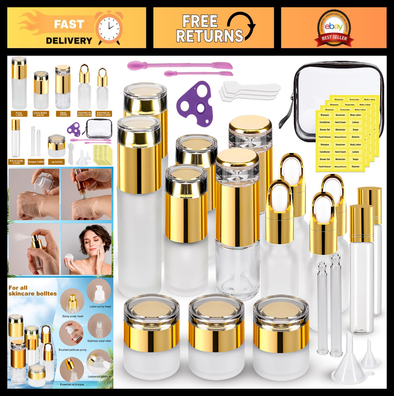 30 Pack TSA Approved Travel Containers Set – Refillable Jars & Pumps, Leak-Proof